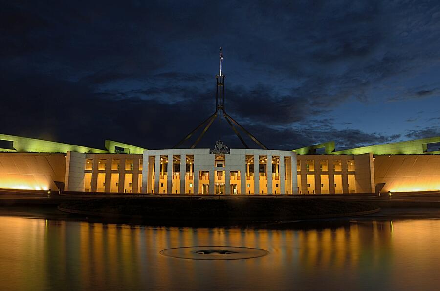 Australian Federal Parliament at night