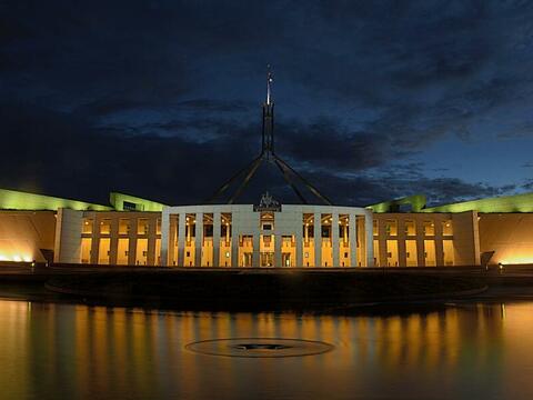 Australian Federal Parliament at night